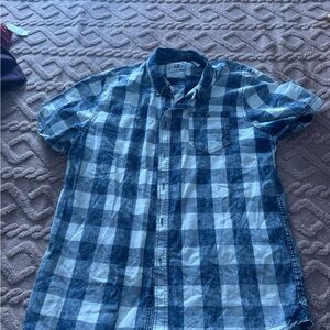 Casual Blue and White Plaid Button-Down Shirt